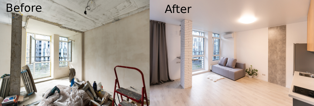 before and after home renovation interior